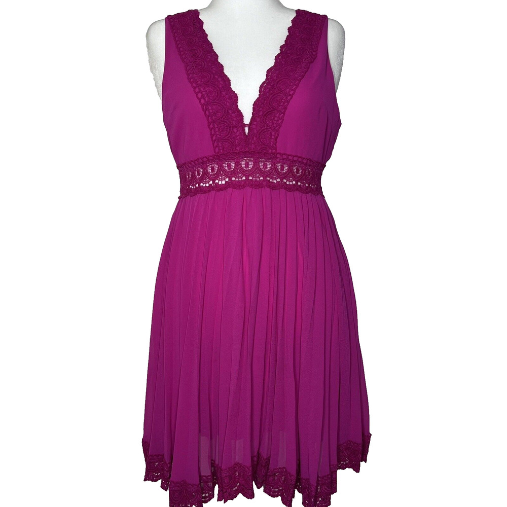 Clothing Co. Dress Sleeveless Pink Lace Pleated Chiffon Layers Babydoll Dainty L